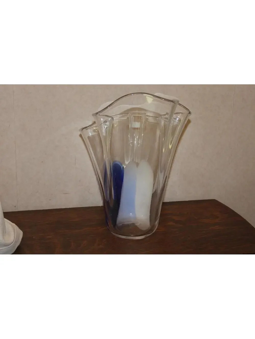 Alicja Glass Blue Clear and White Handkerchief Large Vase